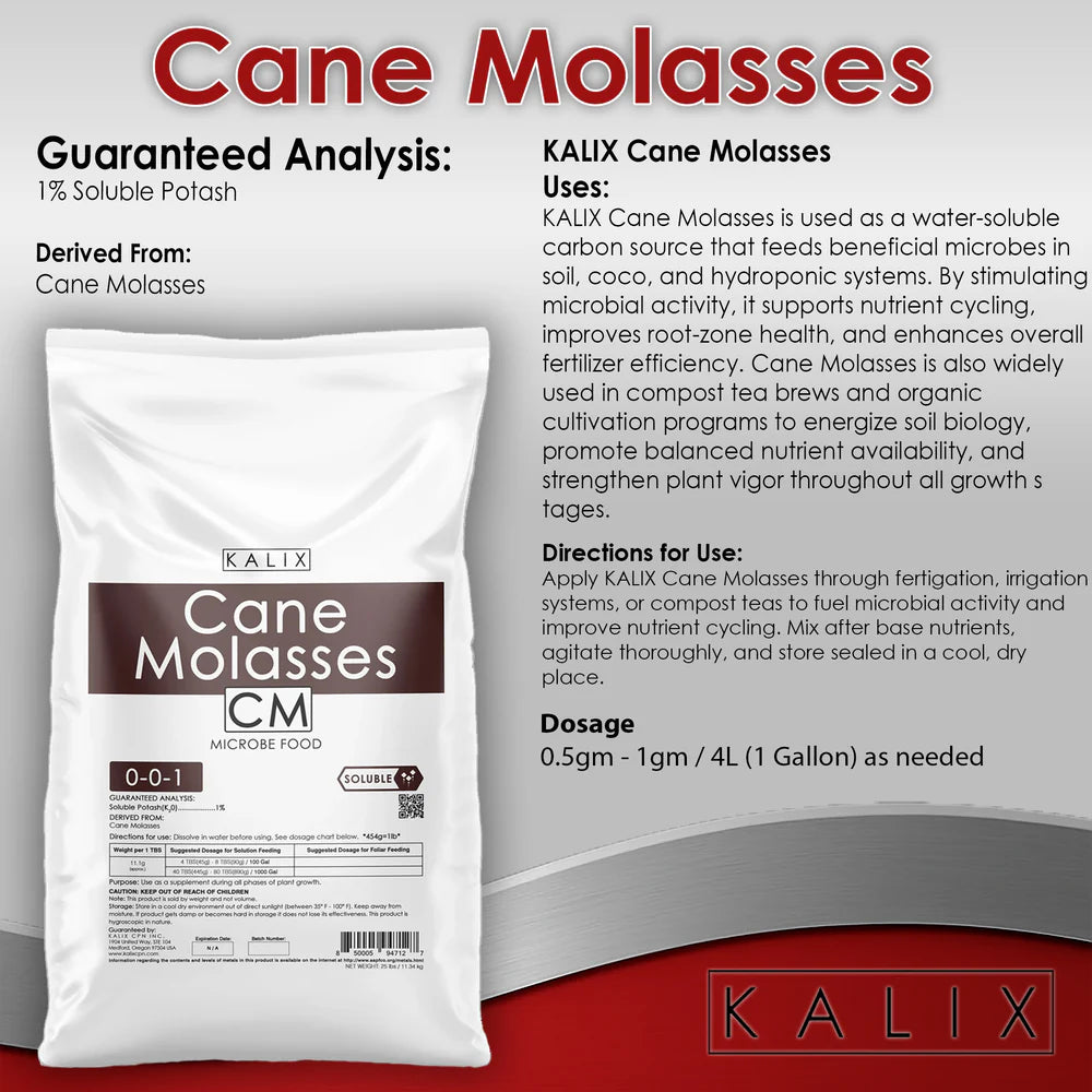 KALIX Cane Molasses – Water Soluble Carbohydrate Supplement for Soil, Hydroponic and Fertigation Systems (25 lb)