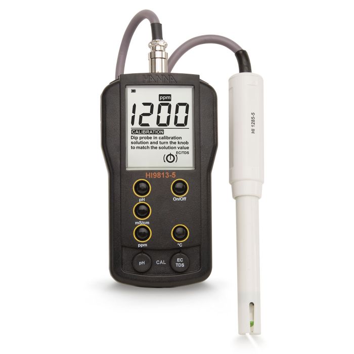 Portable pH/EC/TDS meter, range: pH 0.0 to 14.0 pH EC 0.00 to 4.00 mS/cm TDS 0 to 1999 ppm (mg/L) - HI9813-51