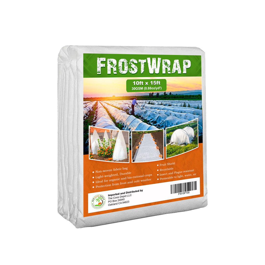 FrostWrap, Freeze and Crop Protection Plant Cover - 0.88oz/yd2 (30 GSM) of Fabric Non-woven 10ft x 15ft Reusable Garden Floating Row Cover for vegetables, fruit, tree, plants Sun-Pest protection