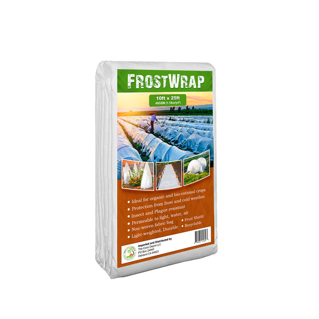 FrostWrap, Freeze and Crop Protection Plant Cover - 1.18oz/yd2(40 GSM) of Fabric Non-woven 10ft x 25ft Reusable Garden Floating Row Cover for vegetables, fruit, tree, plants Sun-Pest protection.