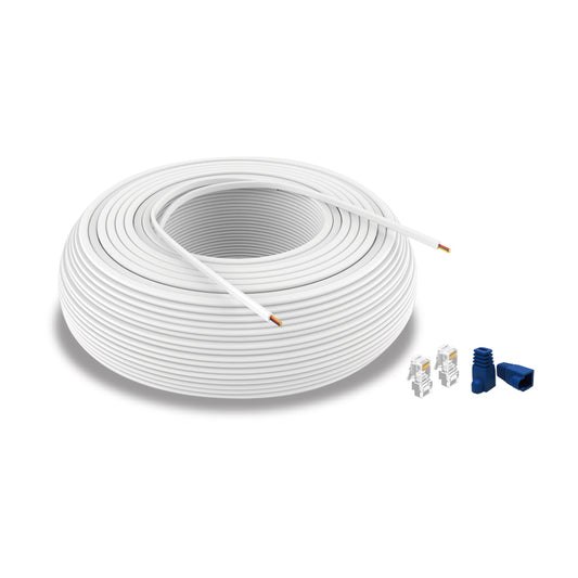 500 ft RJ12 White Cable Roll with 100 pcs connectors and connector cover