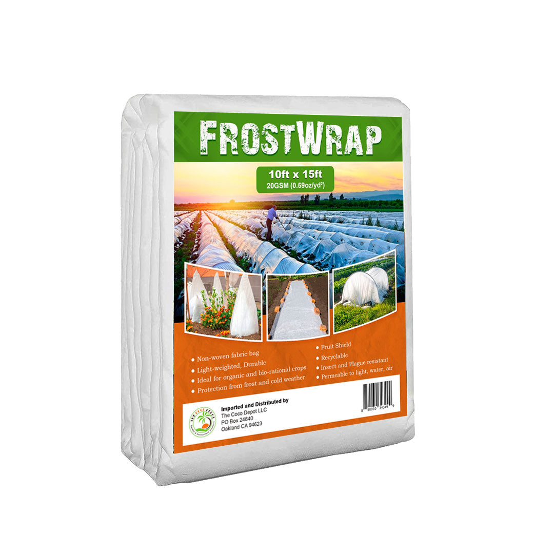 FrostWrap, Freeze and Crop Protection Plant Cover - 0.59 oz/yd2 (20 GSM) of Fabric Non-woven 10ft x 15ft Reusable Garden Floating Row Cover for vegetables, fruit, tree, plants Sun-Pest protection