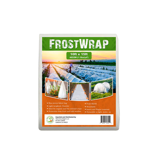 FrostWrap, Freeze and Crop Protection Plant Cover - 1.18oz/yd2(40 GSM) of Fabric Non-woven 10ft x 15ft Reusable Garden Floating Row Cover for vegetables, fruit, tree, plants Sun-Pest protection