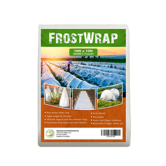 FrostWrap, Freeze and Crop Protection Plant Cover - 1.77oz/yd2 (60 GSM) of Fabric Non-woven 10ft x 15ft Reusable Garden Floating Row Cover for vegetables, fruit, tree, plants Sun-Pest protection