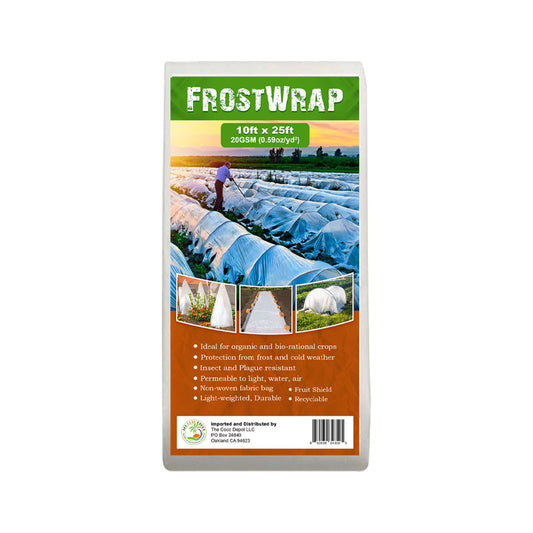 FrostWrap, Freeze and Crop Protection Plant Cover - 0.59 oz/yd2 (20 GSM) of Fabric Non-woven 10ft x 25ft Reusable Garden Floating Row Cover for vegetables, fruit, tree, plants Sun-Pest protection.