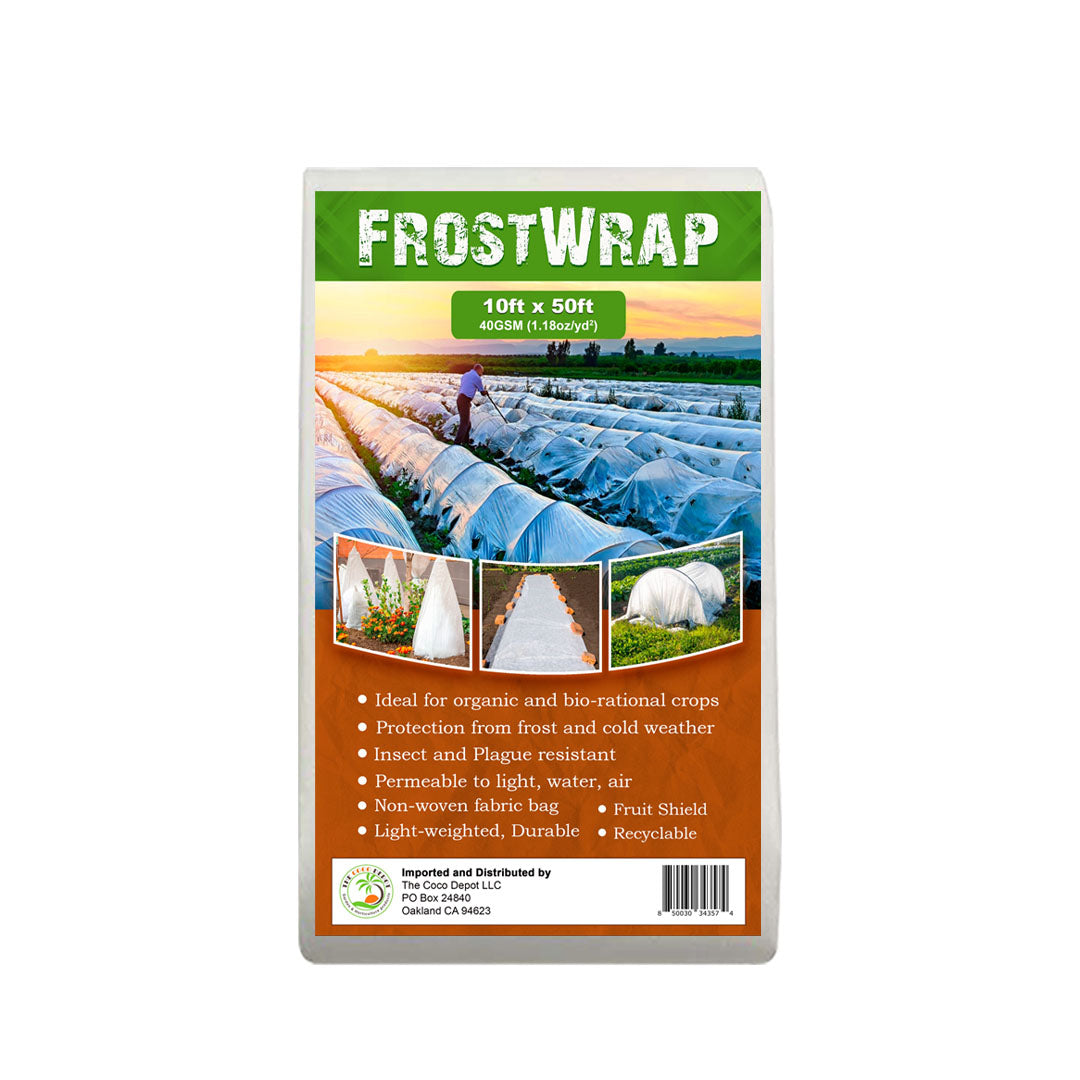 FrostWrap, Freeze and Crop Protection Plant Cover - 1.18oz/yd2(40 GSM) of Fabric Non-woven 10ft x 50ft Reusable Garden Floating Row Cover for vegetables, fruit, tree, plants Sun-Pest protection.