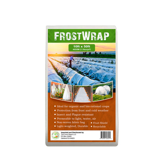 FrostWrap, Freeze and Crop Protection Plant Cover - 1.18oz/yd2(40 GSM) of Fabric Non-woven 10ft x 50ft Reusable Garden Floating Row Cover for vegetables, fruit, tree, plants Sun-Pest protection.